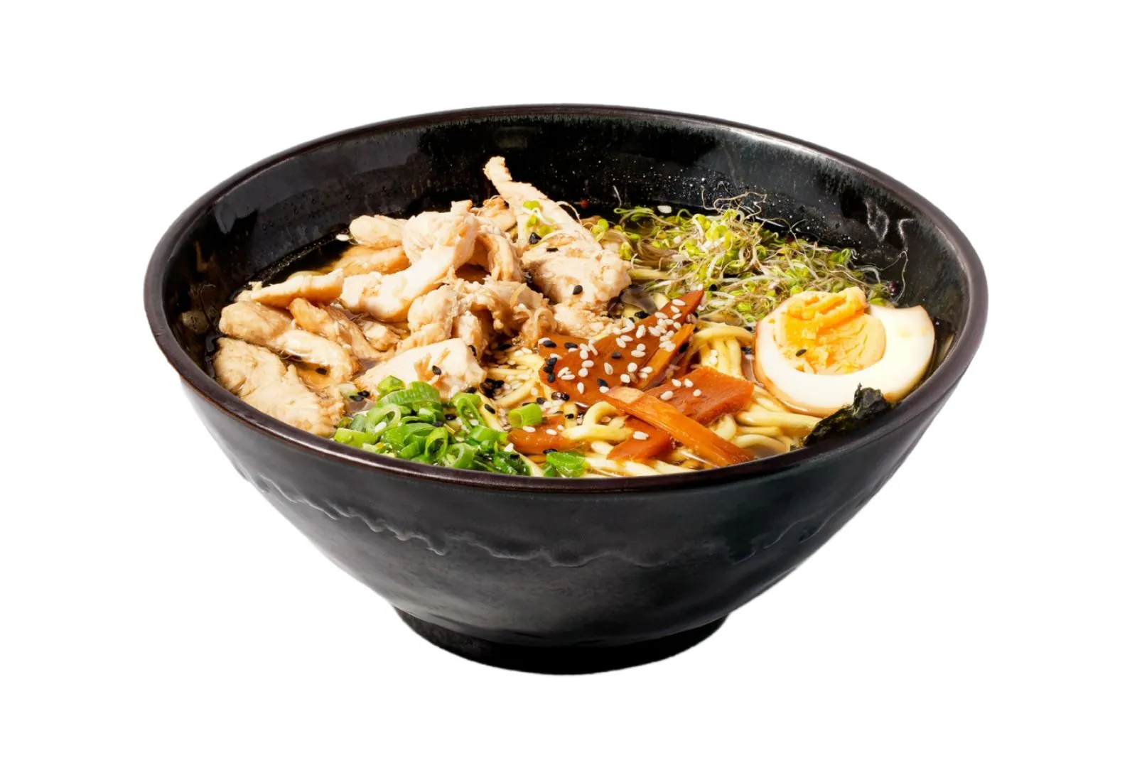 Soy-based broth with chicken, ajitsuke tamago and bean sprouts at Moto Ramen & Izakaya, a Japanese Restaurant in Vancouver